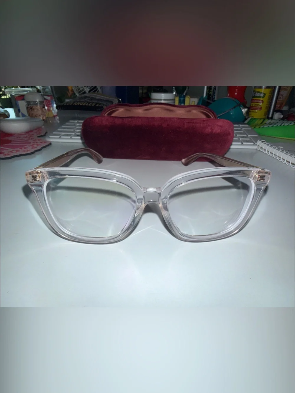 Authentic Gucci crystal and gold-tone square eyeglasses